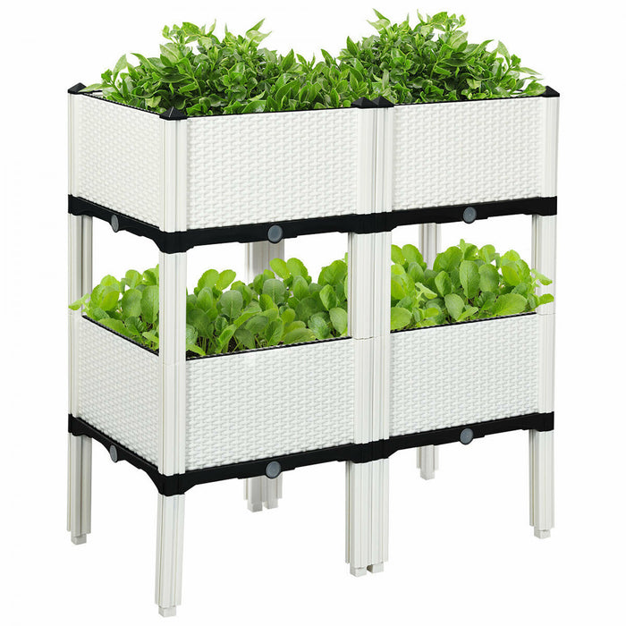 Costway Set Of 4 Raised Garden Bed Elevated Flower Vegetable Herb Grow Planter Box White