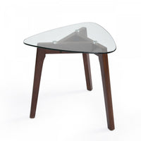 Nick Glass Top End Table With Solid Wood Base - Walnut 