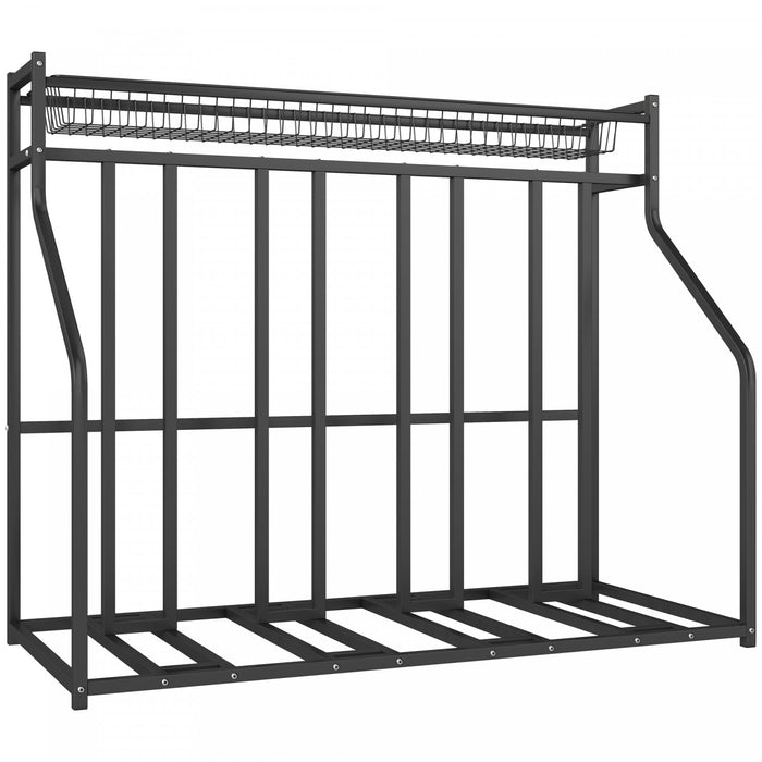 Soozier 4 Bicycle Bike Stand, Floor Bike Storage Rack With Basket, Hooks