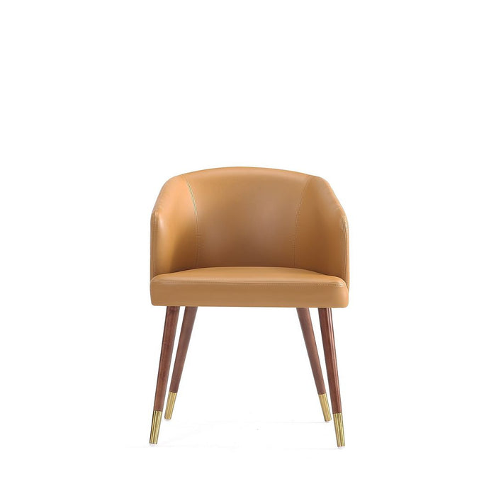 Manhattan Comfort Modern Reeva Dining Chair Upholstered Leatherette with Beech Wood Back & Solid Wood Legs - Walnut & Camal