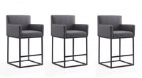 Ambassador Mid-Century Modern Metal Upholstered Counter Stool in Gray - Set of 3 Bar Stool