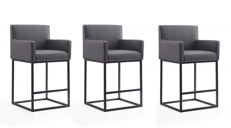 Ambassador Mid-Century Modern Metal Upholstered Counter Stool in Gray - Set of 3 Bar Stool