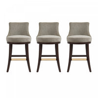 Lucia Modern Chenille Wood Upholstered Barstool in Taupe - Set of 3 