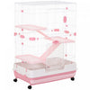 Pawhut 45\"h 4-level Small Animal Cage Rabbit Hutch With Universal Lockable Wheels, Slide-out Tray For Bunny, Chinchillas, Ferret, Pink