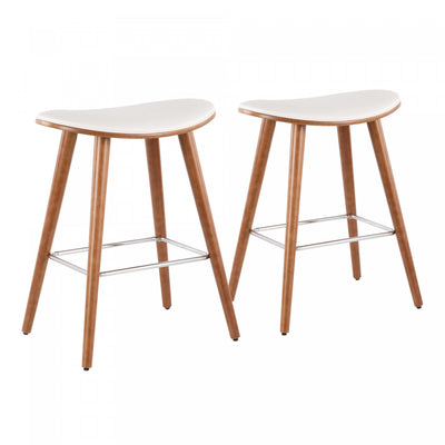 LumiSource Saddle White Faux Leather Mid-Century Modern Counter-Height Stool - Set of 2|Tabouret moderne du milieu du 20e siècle Saddle de hauteur comptoir en similicuir blanc - ensemble de 2