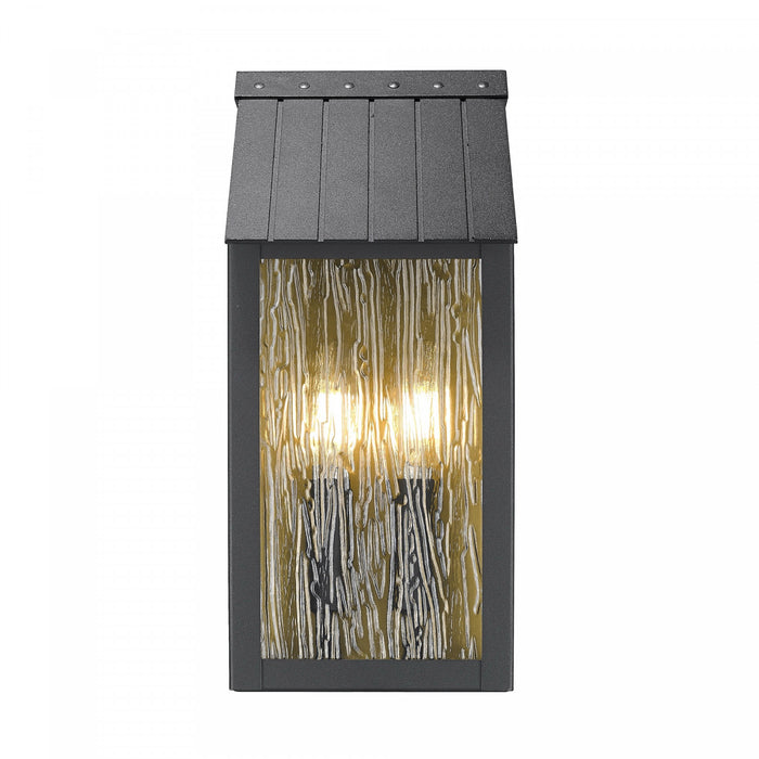 Point 3 Light Outdoor Wall Sconced, Black And Brass
