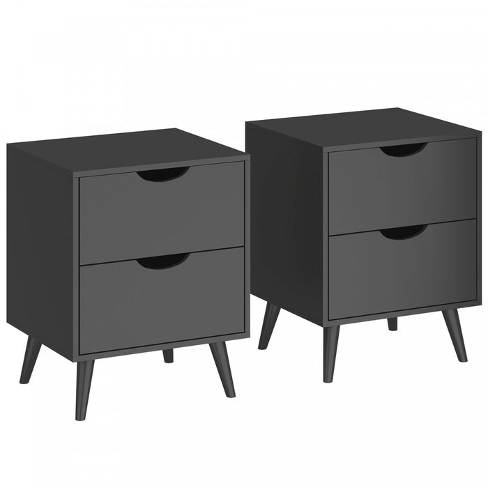 Modern Nightstand Set of 2, Bedside Table with 2 Drawers and Wood Legs