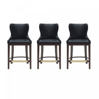 Blair Modern Wood Upholstered Counter Stool in Black - Set of 3 Bar Stool 