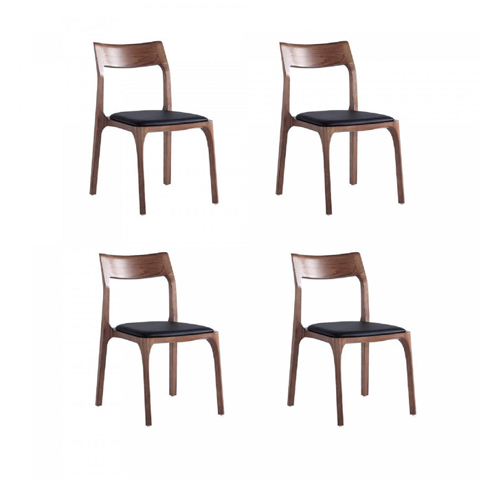 Moderno Modern Wood Vegan Leather Dining Chair in Black - Set of 4