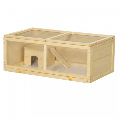 Pawhut Wooden Hamster Cage, Small Animals Kit Hutch, Exercise Play House For Dwarf Hamsters, Gerbils|Pawhut Cage En Bois Pour Hamster, Kit Pour Petits Animaux, Maison De Jeu D'exercice Pour Hamsters Na