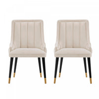 Eda Modern Wood Upholstered Dining Chair in Cream - Set of 2