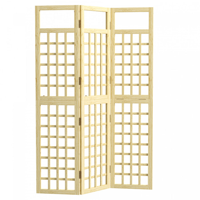 Outsunny 3 Panel Outdoor Wood Privacy Screen, Room Divider, Natural Wood