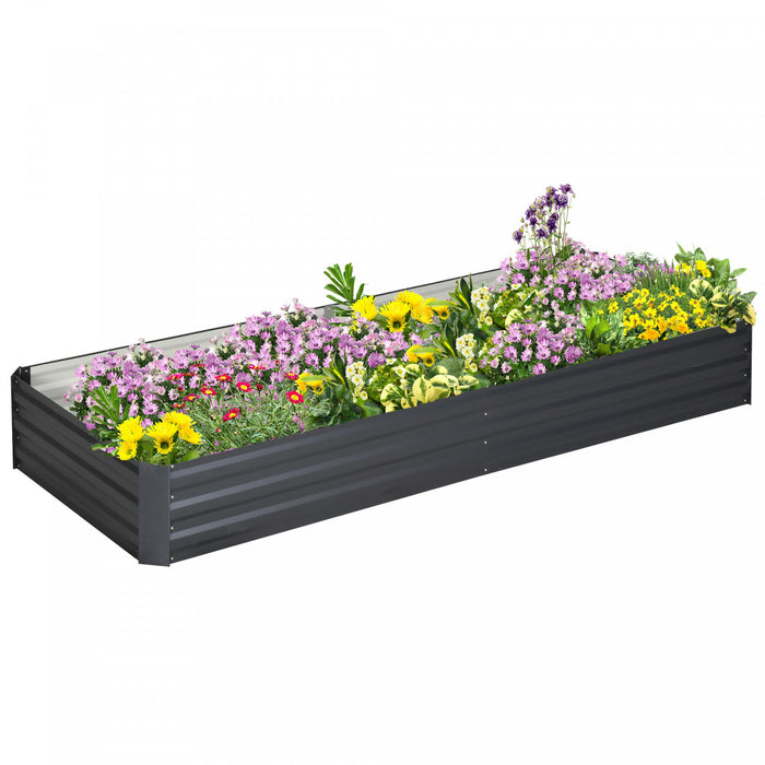 Outsunny 95\" X 36\" X 12\" Galvanized Raised Garden Bed, Metal Elevated Planter Box, Easy Diy And Cleaning For Growing Flowers, Herbs, Succulents, Gray