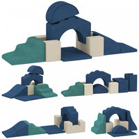 Qaba Baby Soft Play Set, 7-piece Foam Climbing Blocks Set, Indoor Soft Play Gym Activity Play Set For Crawling, Sliding And Playing, Navy Blue