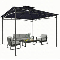 Outsunny 10' x 10' Gazebo, Soft Top Garden Gazebo w/ 2-Tier Roof, Navy Blue