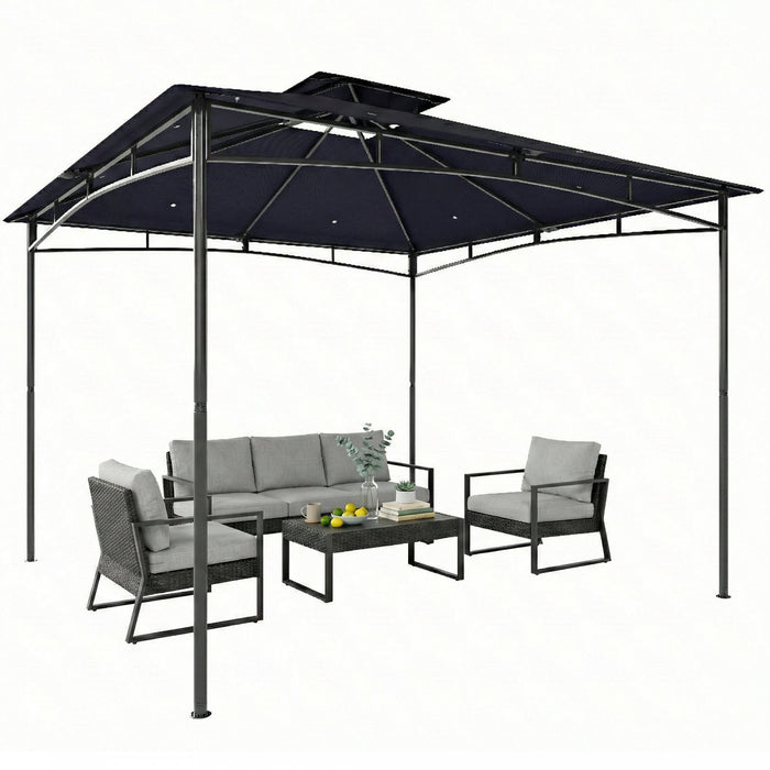 Outsunny 10' x 10' Gazebo, Soft Top Garden Gazebo w/ 2-Tier Roof, Navy Blue