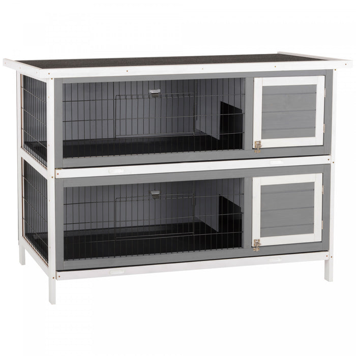 Pawhut 54\"l 2-story Large Rabbit Hutch Bunny Cage Wooden Pet House Small Animal Habitat With Lockable Doors, No Leak Tray And Waterproof Roof For Outdoor/indoor Grey&white