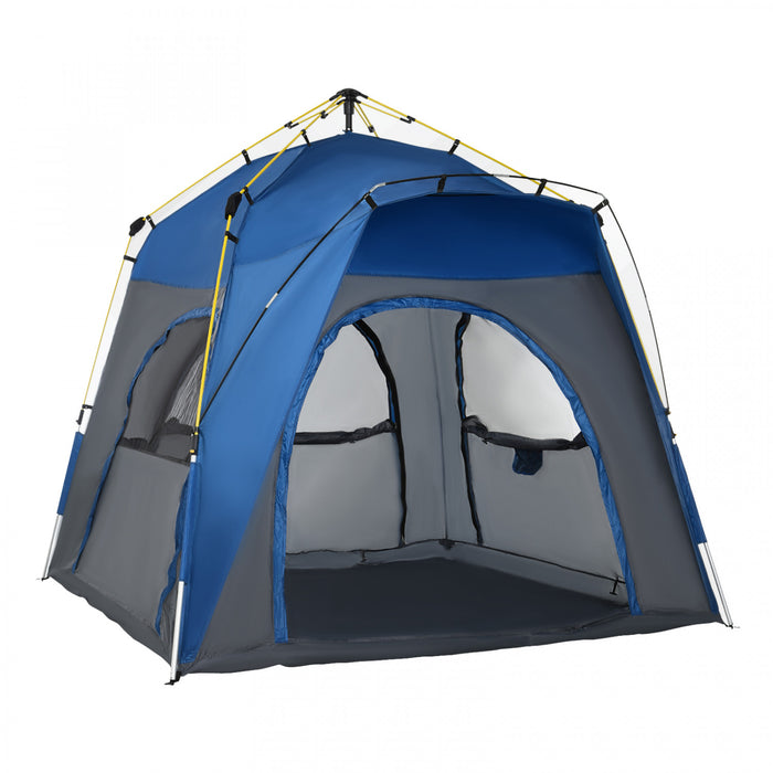 Outsunny Instant Automatic Camping Tent W/ 4 Doors And 4 Windows, Outdoor Easy Pop Up Tent, Portable Backpacking Dome Shelter, 4 Person, Grey