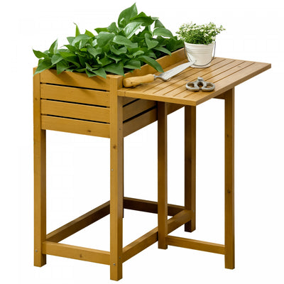 Outsunny Raised Garden Bed Wood Planter Box with Folding Side Table