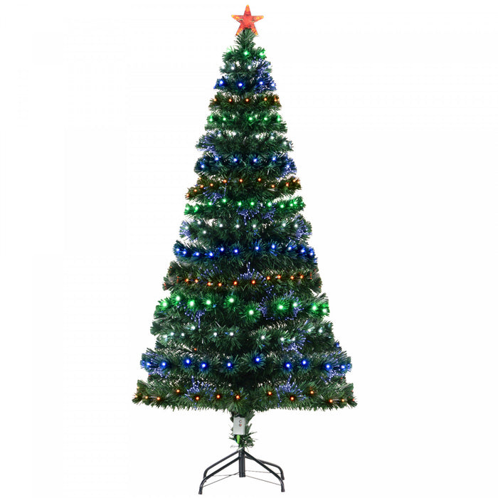 Homcom 6ft Pre-lit Optical Fiber Artificial Christmas Tree With 230 Led Lights And Branches