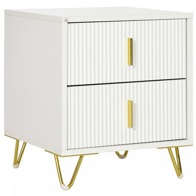 HOMCOM Nightstand, Bedside Table, Side End Table w/ 2 Drawers, Metal Legs