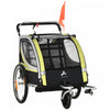 Aosom 2-in-1 Bike Trailer For Kids 2 Seater, Baby Stroller With Brake, Storage Bag, Safety Flag, Reflectors & 5 Point Harness, Yellow