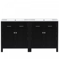 Felix 60 Inch Modern Double Bathroom Vanity with Ceramic Sink & Storage Cabinet, Black
