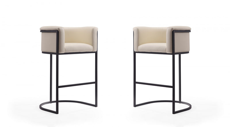 Cosmopolitan Mid-Century Modern Metal Upholstered Barstool in Cream - Set of 2 Bar Stool