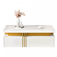 Noah Modern Coffee Table with Marble Pattern Top and Storage Drawers,White 
