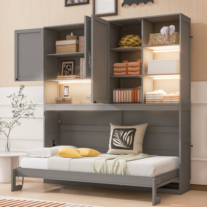 Ethan Space-Saving Murphy Bed with Storage and Foldable Design,Twin Size,Grey Twin Bed