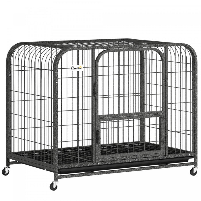 PawHut 37 Inch Heavy Duty Dog Crate, Large Metal Dog Cage with Lockable Wheels and Removable Tray for Small Medium Breeds, Puppy Playpen for Indoor Outdoor, Black