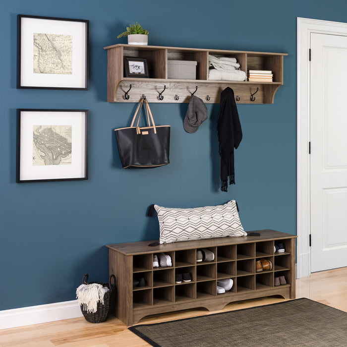 Twenty-Four Pair Shoe Storage Cubby Bench - Drifted Grey