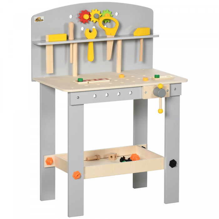 Qaba Kids Tool Bench With Storage Shelf, 31 Pcs Construction Work Shop Toy, Pretend Play Workbench For Boys Girls Age 3-6
