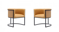 Cosmopolitan Mid-Century Modern Vegan Leather Metal Dining Chair in Camel - Set of 2