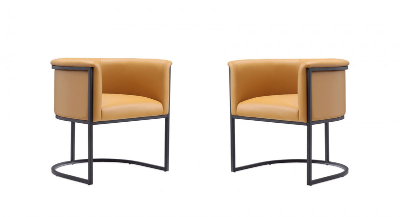 Cosmopolitan Mid-Century Modern Vegan Leather Metal Dining Chair in Camel - Set of 2