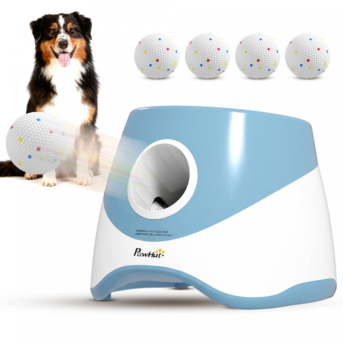 PawHut Automatic Dog Ball Launcher with 5 2.3\" ETPU Balls, Dog Ball Thrower with 3 Distance Settings (20/33/46 ft), Indoor Outdoor Interactive Toy for Small Medium Breeds, Blue