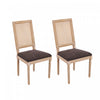 Oliver Solid Wood Rubberwood Dining Chair Set of 2 with Upholstered Seat Cane Backrest and Fluted Legs,Brown | Oliver lot de 2 chaises de salle a manger en bois massif (hevea) avec assise rembourree, dossier en cannage et pieds canneles, marron