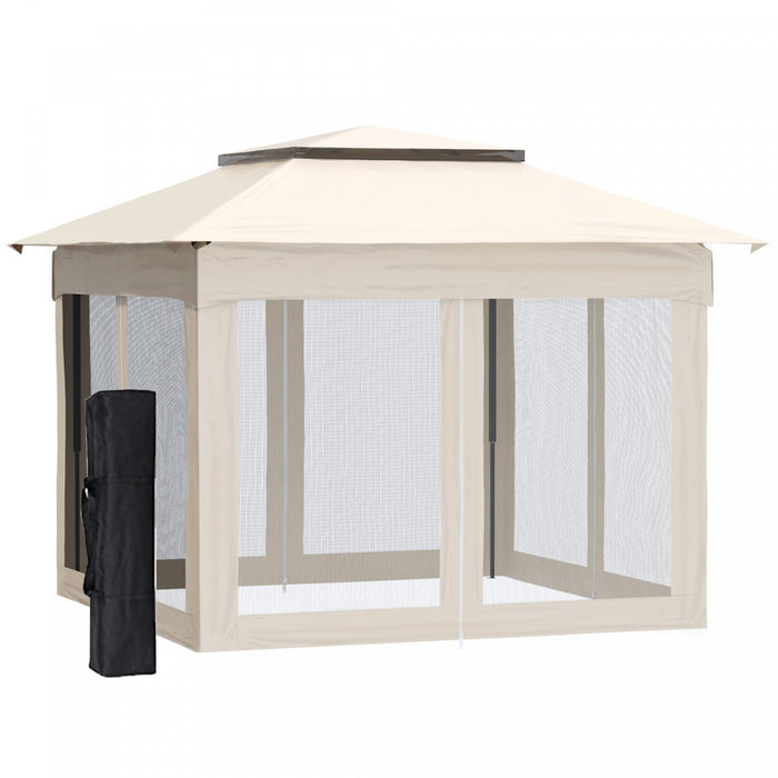 11'x11' Pop Up Canopy 2-tier Soft Top Gazebo W/ Mesh Netting, Cream White