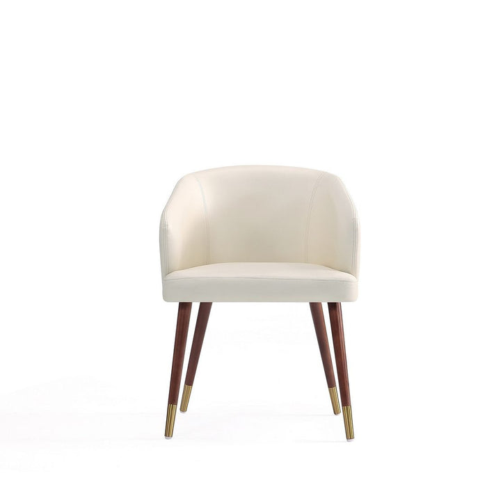 Manhattan Comfort Modern Reeva Dining Chair Upholstered Leatherette with Beech Wood Back & Solid Wood Legs - Walnut & Cream