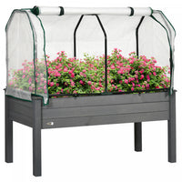 Outsunny Raised Garden Bed With Pe Greenhouse Cover Outdoor Elevated Wood Planter Box For Herbs And