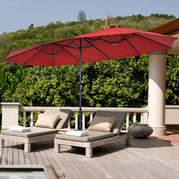 Costway 15FT Double-Sided Twin Patio Umbrella Sun Shade Outdoor Crank Market Base Wine