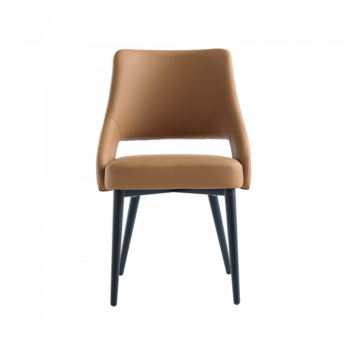 Tremont Modern Metal Vegan Leather Dining Chair in Saddle