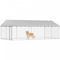 PawHut Large Dog Kennel with Roof and Safety Lockable Latches, Heavy-Duty Galvanized Steel Dog Run Chain Link w/ Waterproof UV-Resistant Cover, 19.7' x 9.8' x 7.1'