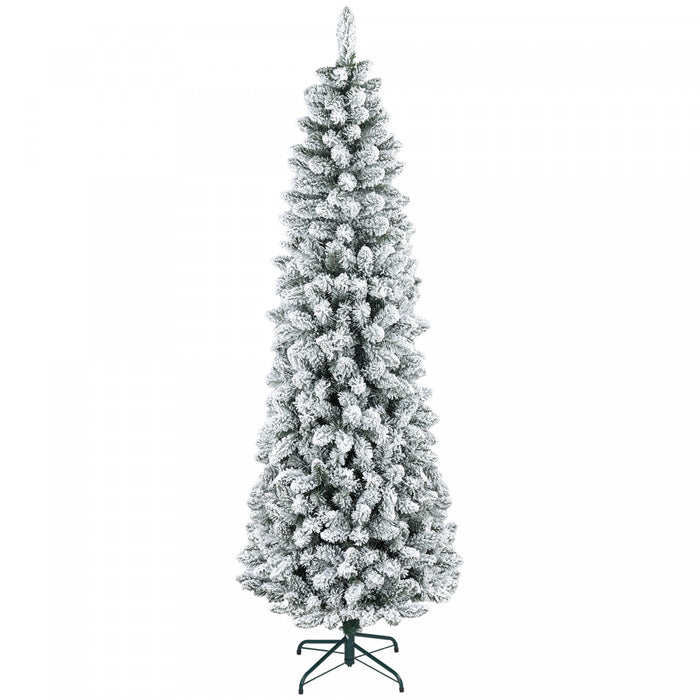 Homcom 7ft Flocked Pencil Artificial Christmas Tree With Steel Base, Green