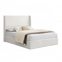 Liam Upholstered Platform Bed with Wingback Headboard,Queen Size,Beige Queen Bed 