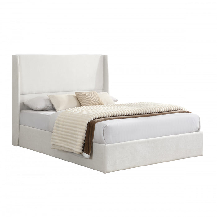 Liam Upholstered Platform Bed with Wingback Headboard,Queen Size,Beige Queen Bed