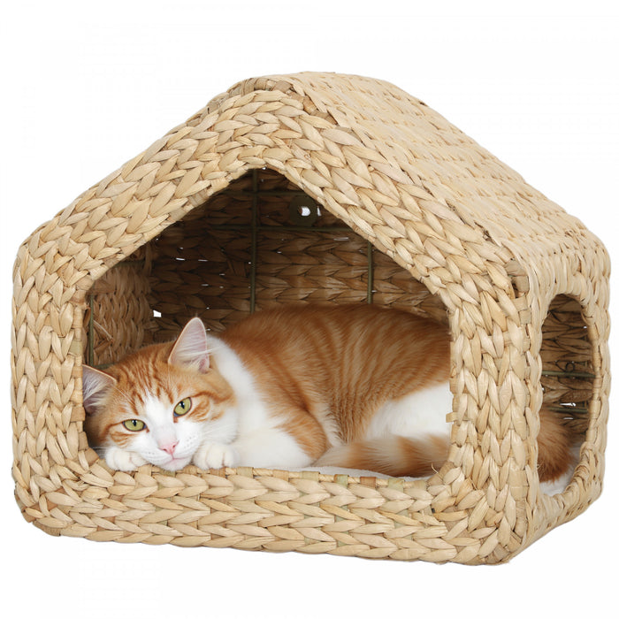 PawHut Cat Wall Shelf, Wall Mounted Cat House with Washable Cushion, Kitty Shelf Furniture for Indoor Kittens, for Resting and Lounging, Natural