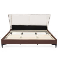Ava Teddy Fleece Platform Bed with Wingback Headboard and Faux Upholstered, King Size, White King Bed  