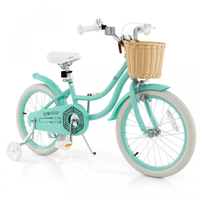 Costway 18\" Kid's Bike With Training Wheels Adjustable Handlebar Seat Handbrake Green