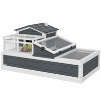 PawHut Tortoise House 2-Tier Wooden Enclosure with Balcony, Ramp and Tray, Indoor/ Outdoor Tortoise Enclosure with Ladder, Openable Roof, 44